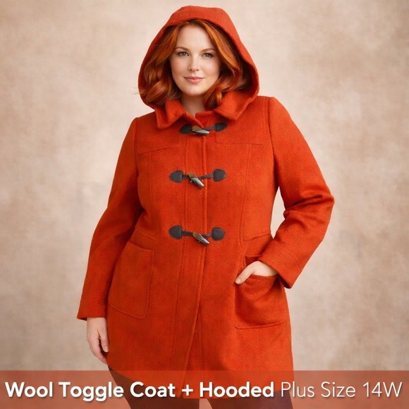 Talbots Jackets & Blazers - Talbots Wool Toggle Coat Hooded Orange Rust 14W Plus Duffle Jacket